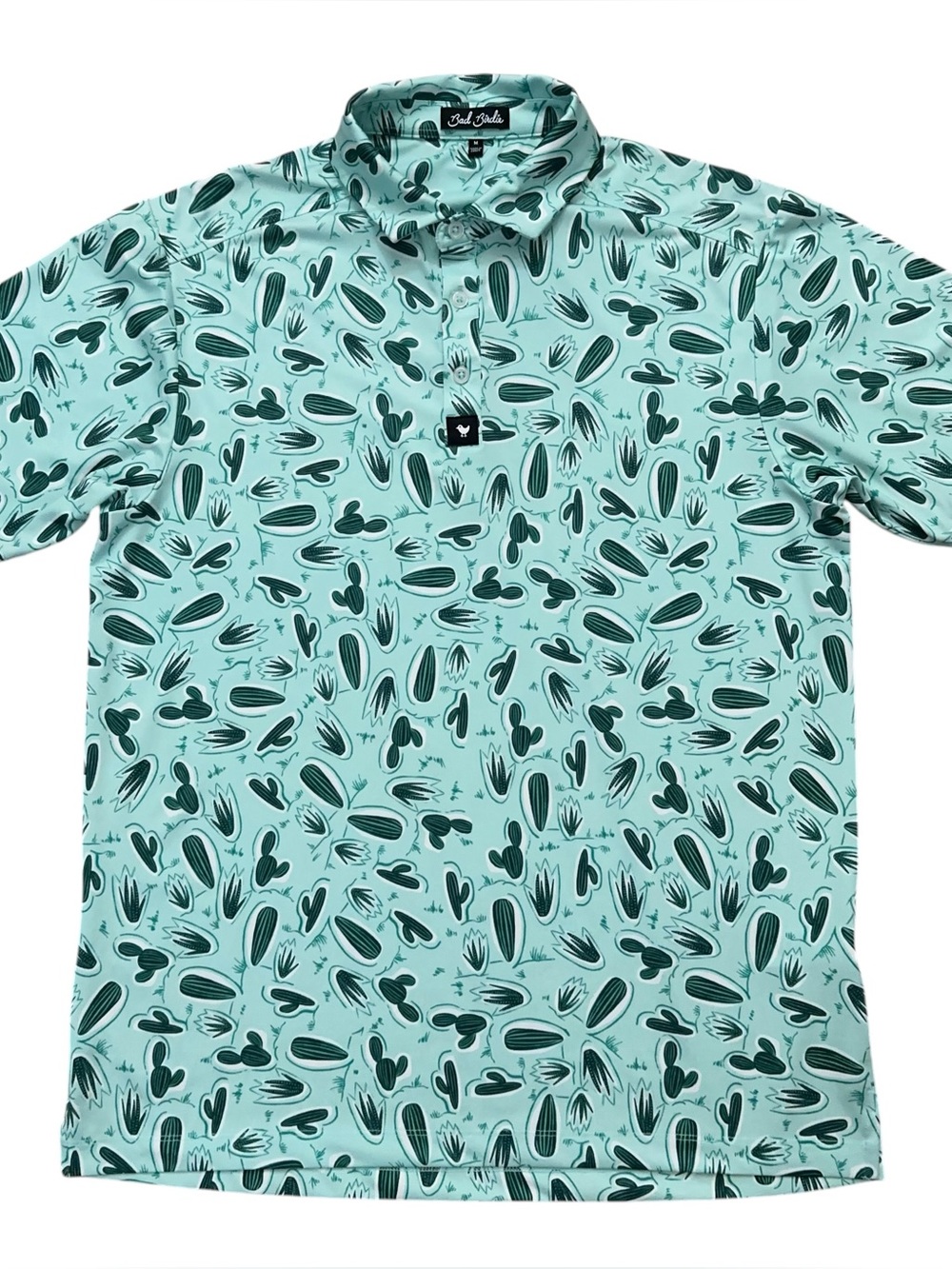 Bad Birdie Polo Shirt Mens Size M Tony Saguaro Golf Performace Geometric Green